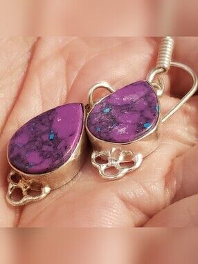 NEW Purple Turquoise Silver Earrings, Handmade By Indian Artisans, French Wires.
